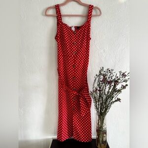 SHEIN Red with White Polka Dot Button-Front Midi Dress